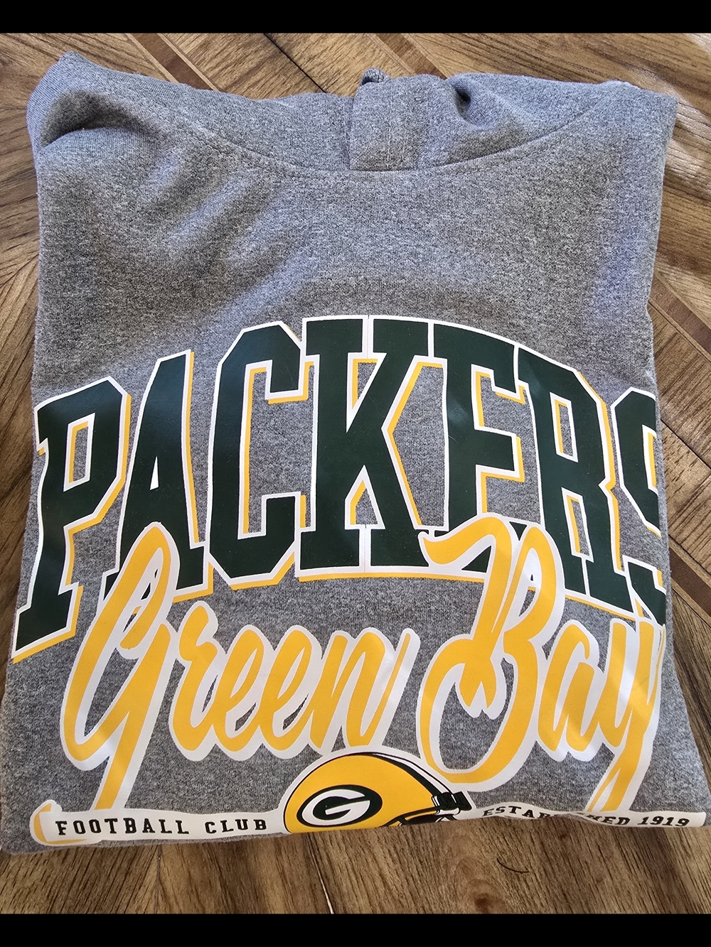 NFL Green Bay Packers Gray Hoodie with Green & Gold Logo, Men's Medium